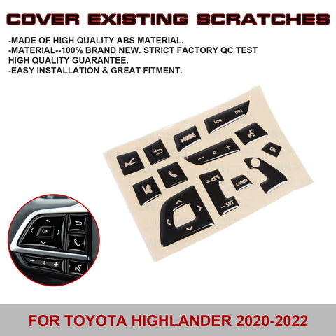 Set Black Steering Wheel Switch Cover Trim Decor For Toyota Highlander 2020-2022