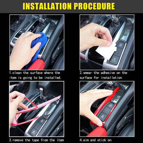 Red Interior Gear Shift Box Frame Cover Trim Transmission Decoration Stickers for Honda Civic 10th Gen 2016 2017 2018 2019 2020