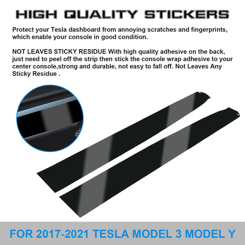 For Tesla Model 3 2017-2023 & Model Y 2020-up Gloss Black Interior Dashboard Wrap Strip Stickers
