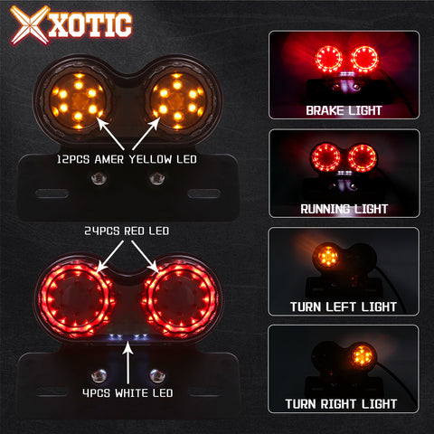 Motorcycle 40-LEDs Smoke Lens Integrated Dual Tail Light Running Lamp Brake Stop & Turn Signal License Plate Lamp w/ License Plate Bracket