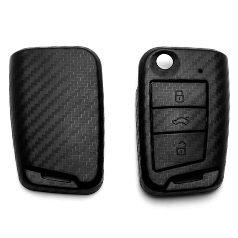 Matte Carbon Fiber Finish Full Sealed Key Fob Shell Case Protective Hard Cover for Volkswagen Golf MK7/GTI/R/Rabbit Passat Tiguan Skoda Octavia 3-button Folding Key