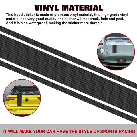 3X Carbon Fiber Texture Waterproof KK Vinyl Front Hood Bumper Stripe Sticker