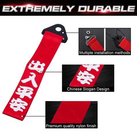 JDM Red Chinese Slogan Auto Racing Towing Strap Decor for Car Front Rear Bumper