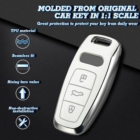 White TPU Leather Anti-dust Full Seal Remote Key Fob Cover For Audi A6L A7 A8 Q7
