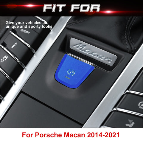 Car Interior Parking Brake P Button Switch Knob,Handbrake Button Frame Decoration Cover Sticker Compatible with Porsche Macan 2014-2021 (Blue)