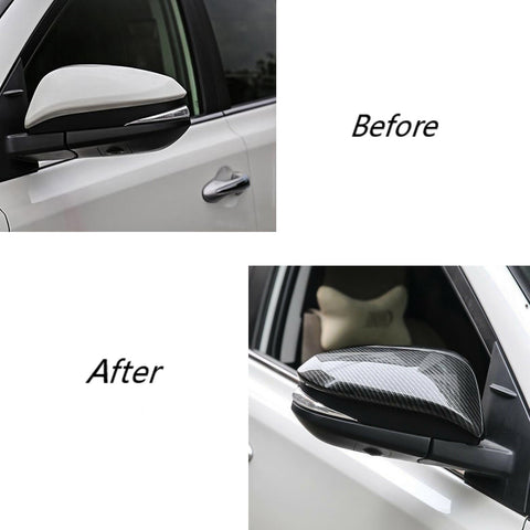 2pcs Carbon Fiber Style Side Mirror Cover Trim Direct Add-on Cap for Toyota RAV4 2016-2018