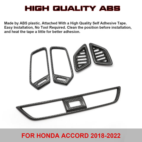 Set of Center Console Middle & Dashboard Side Air Vent AC Outlet Cover Trim, Carbon Fiber Pattern, Compatible with Honda Accord 10th Gen 2018-2022