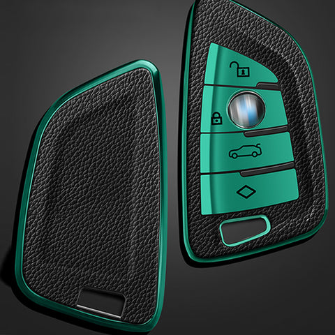TPU Leather Green Remote Entry Key Fob Shell Case Cover For BMW 2 3 5 6 7 Series