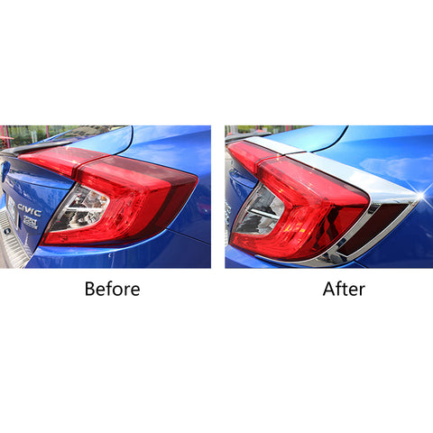 4x Sporty Racing Carbon Fiber Style / Styling ABS Chrome Rear Light Cover Trim for Honda Civic 2016-2019 Sedan Only