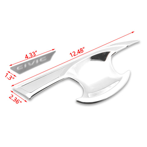 Exterior Door Handle Bowl Insert Molding Cover Decorative Protector Trim Chrome ABS for Honda Civic 10th Gen Sedan 2016 2017 2018 2019 2020 w/ keyless hole