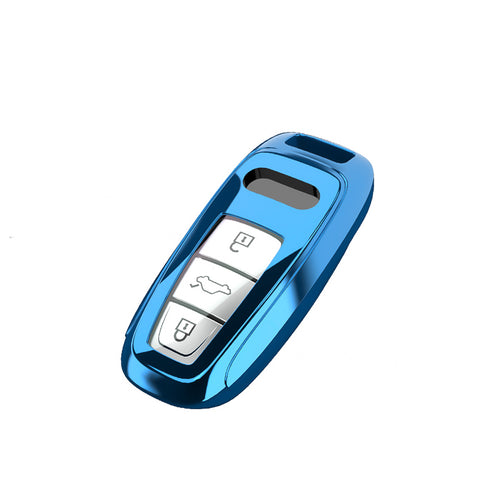Blue TPU Full Seal Smart w/Button Key Holder Shell For Audi A7 A8 Q5 R8 TT S5 S6