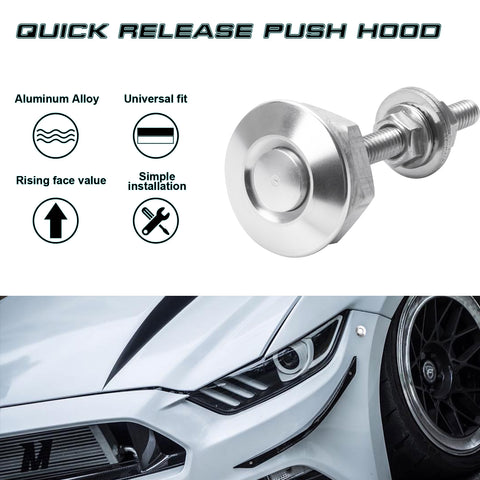 Universal Silver Car Latch Push Button Bumper Hood Bonnet Quick Release Fasteners 2Pcs/Set