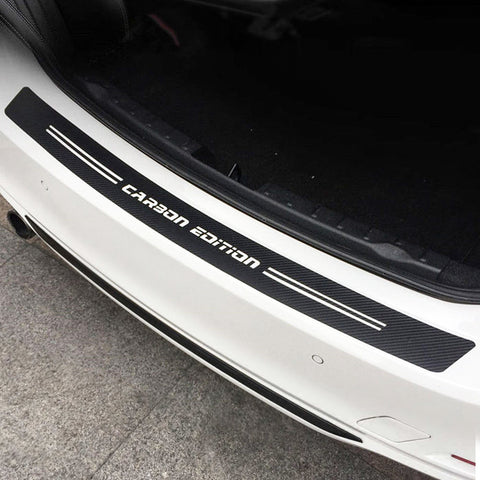 Carbon Fiber Texture Car Rear Bumper Guard Sticker, Sporty Rear Trunk Sill Scratch Protector Vinyl Decal, 35.43"/41.33"