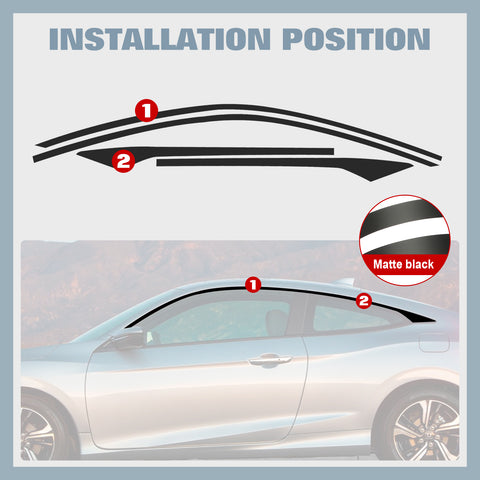 Matte Black KK Vinyl Side Door Window Stickers For Honda Civic Coupe 2016-2021