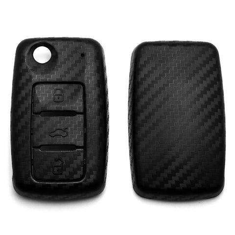 Matte Carbon Fiber Texture Key Fob Case Keyless Smart Key Protective Hard Cover for Volkswagen Jetta MK1-MK6 Golf GTI/Rabbit/R/MK6/MK5 Passat Tiguan Beetle Eos 3-button Flip Key
