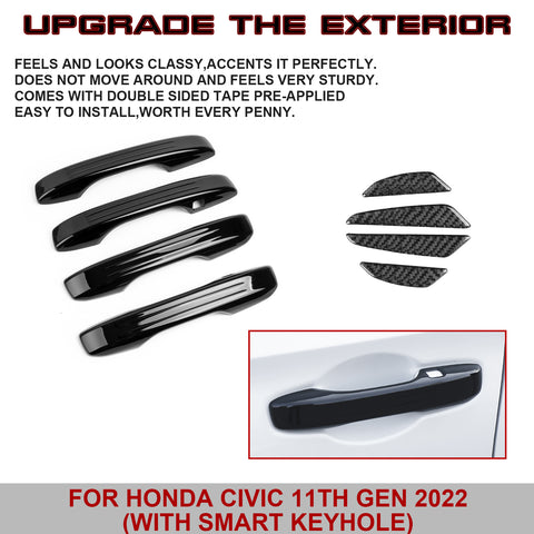 Gloss Black Door Handle+Door Edge Protect Guard Trim For Honda Civic 11th 2022+
