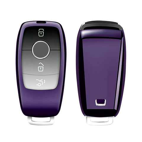Purple Soft TPU Full Protect Smart w/Button Key Fob Cover For Mercedes-Benz AMG