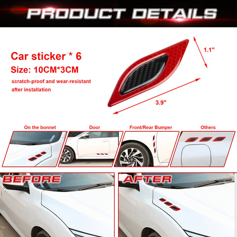 3D Red Carbon Fiber Look PVC Fender Bumper Hood Reflective Strip Stickers Universal