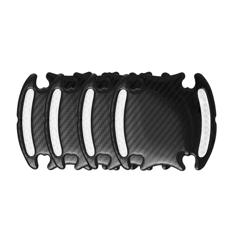 Car Door Handle Reflective Stickers Scratch Protective Cover Guard, Carbon Fiber Pattern w/Safety Warning Strip (White)