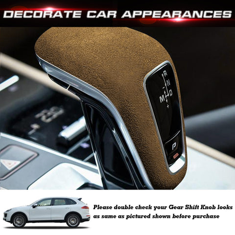 Brown Alcantara Suede ABS Gear Shift Knob Cover Trim For Porsche Cayenne 2018-21