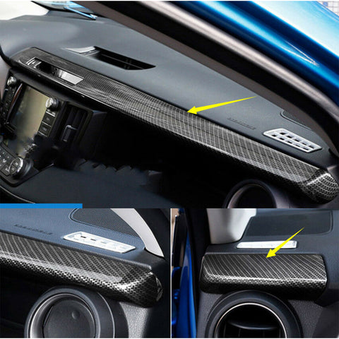 2pcs ABS Carbon Fiber Dashboard Console Panel Cover Trim Decoration for Toyota RAV4 2016-2018