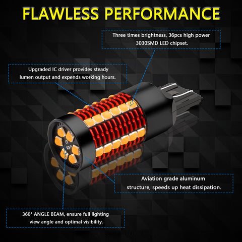 2pcs Error Free 1156 1141 BA15S / 7443 7440 T20 / 1157 2057 7528 BAY15D / 3157 3156 3057 4157 LED Turn Signal Light Bulb, Anti Hyper Flash Canbus Yellow Orange LED Bulb Replacement, No Load Resistor Need