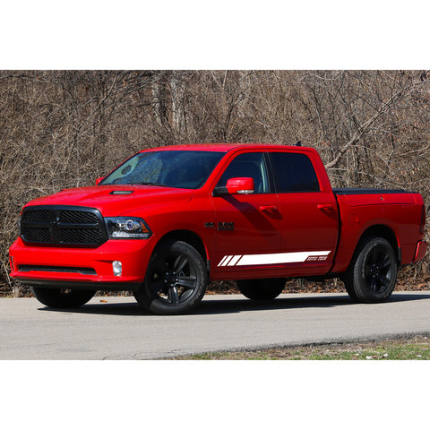 2pcs Glossy Black / White Car Side Skirt Stripe Sticker Lower Door Panel Molding Trim Decal for Dodge Ram 2009-2017