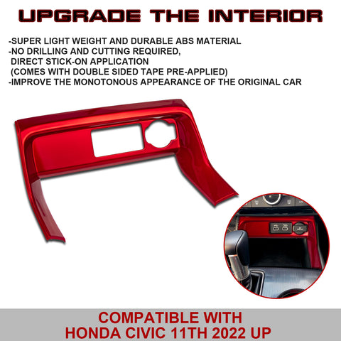 Sporty Red Console Cigarette Lighter Cover Trim For Honda Civic 11th Gen 2022+