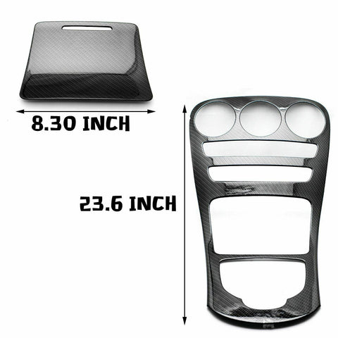 for Mercedes Benz C Class Carbon Fiber Pattern Center Console Gear Shift Panel Cover Trim, Central Control Panel Frame Decorative Sticker Fit for Mercedes Benz C Class W205 / GLC Class W253 2015-2018 (Long Wheelbase, Without Clock / With Clock)