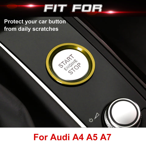 Aluminum Keyless Start Engine Stop Push Button Surrounding Ring Decoration Cover Trim Compatible with Audi A4 A5 A6 A7 Q5, etc (Gold)