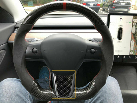 For Tesla Model 3 2017-2023 & Model Y 2020-up Carbon Fiber Interior Steering Wheel Cover Decal Decoration Overlay Sticker
