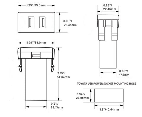 Dual USB Car Charger Socket with Audio Input Port for Toyota FJ Cruiser Highlander Tacoma 4Runner Camry RAV4 Tundra - High Speed USB Charging for iPhone iPad Samsung Digital Camera
