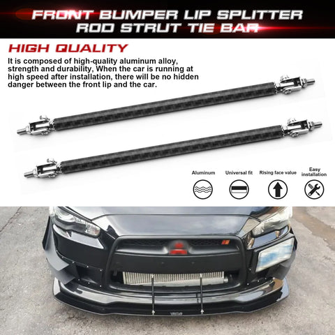 Carbon Fiber Pattern Car Bumper Lip Splitter Rod Support Stabilizer Bars 10"-13"
