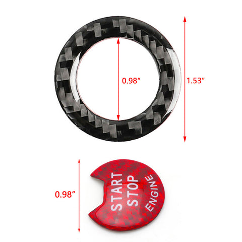 2x Carbon Fiber Red Engine Start Stop Button + Ring Covers For Infiniti Q50 Q60
