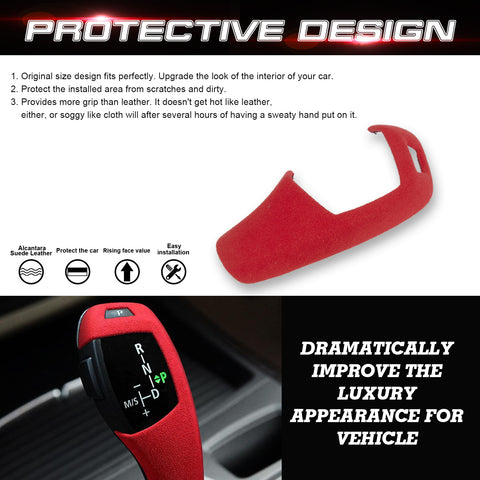 Red ABS Suede Leather Gear Shift Lever Knob Cover Trim For BMW X5 X6 E60 E70 E71