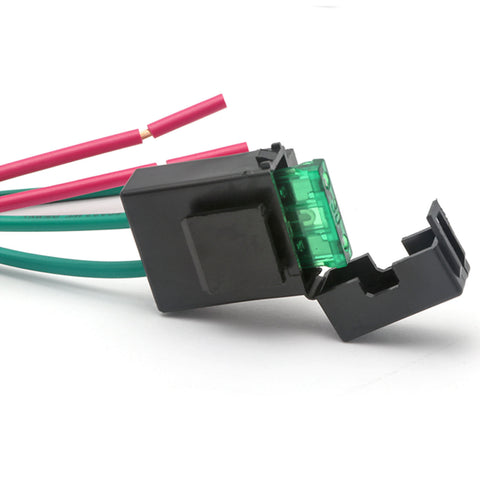 12V 30A 4-pin SPDT Relay w/Base, Fuse Box and Wiring Pigtails, Compatible with All Cars Trucks SUV Off-Road Vehicles
