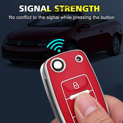 Key Fob Cover for VW Volkswagen Golf GTI Passat Beetle Tiguan Polo EOS Jetta MK1-MK6 3 Buttons,Soft TPU Full Protection Key Shell Case Smart Remote Entry,Red