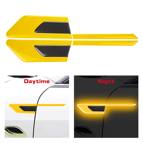Car Side Door Marker Rearview Mirror Edge Protector Guard Cover Sticker Set, Carbon Fiber Pattern w/ Reflective Safety Strip (Yellow)