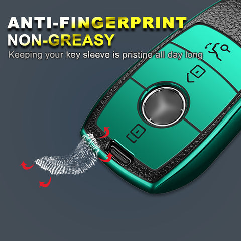 Soft TPU Leather Full Protection Smart Remote Key Fob Cover Case Holder Compatible with Mercedes E S Class 3 Button,Green
