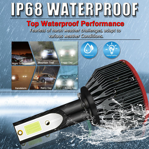 6000K Xenon White LED Headlight Bulb All-in-One Conversion High Low Beam Kit, 6000LM Super Bright Fog Light Replacement