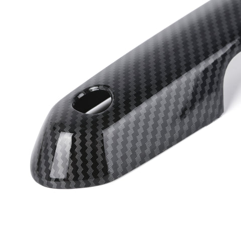 Side Door Handle Cover Trim w/ Keyless Hole Compatible with Toyota Rav4 2019-2024 Highlander 2020-up, Carbon Fiber Pattern (4pcs)