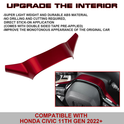 Sporty Red Steering Wheel Upper Overlay Cover For Honda Civic 11th Gen 2022-up