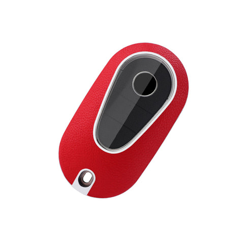 Red TPU w/Leather Texture Full Protect Remote Key Fob For Mercedes S-Class 2020+