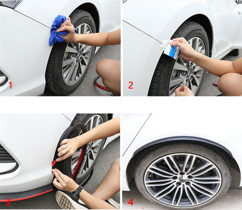 4pcs Universal Fender Flare, Car Wheel Fender Extension Set, Carbon Fiber Rubber Car Wheel Lip Eyebrow Strip Trim Tyre Arch Trim Kit