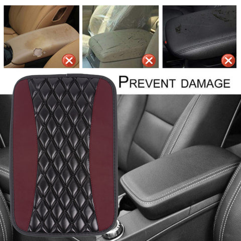 Xotic Tech Center Console Armrest Seat Box Cover Pad, Leather Cushion w/Flexible Elastic Band, Universal Accessories for Most Cars, SUV, Truck (Black & Wine Red 12.60"x7.48")