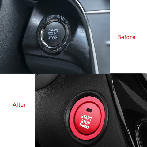 Aluminum Keyless Engine Start Stop Push Button Cover with Surrounding Trim Ring for Toyota Camry 2018 2019 2020, Car Engine Ignition Push Start Button Cap Decoration