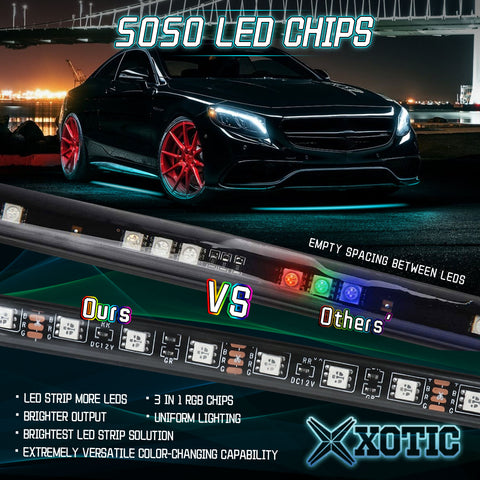 RGB LED Underglow Light, Multi Color Music Sound Active Function Bluetooth Underbody Neon Accent LED Strip Lights Kit, w/ APP Control Wireless Remote, 60x90cm 4pcs