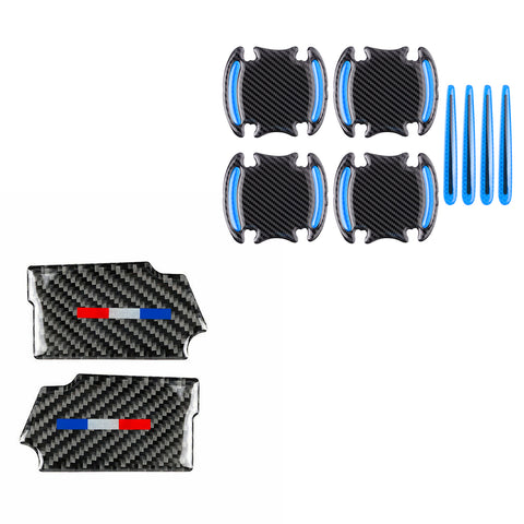 Real Carbon Fiber Inner + Exterior Door Handle Cover For Ford Mustang 2015-up