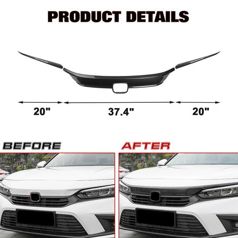 3PCS Carbon Fiber Style Front Upper Bumper Grille Trim For Honda Civic 11th Gen