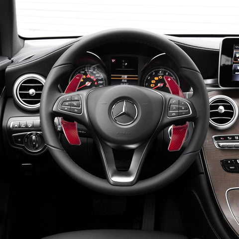One Set Real Pure Carbon Fiber 3D Steering Wheel DSG Paddle Shifter Extension Direct Fit 2015-up Mercedes Benz C E CLA GLA GLC W205 W213 X205 W117 X156